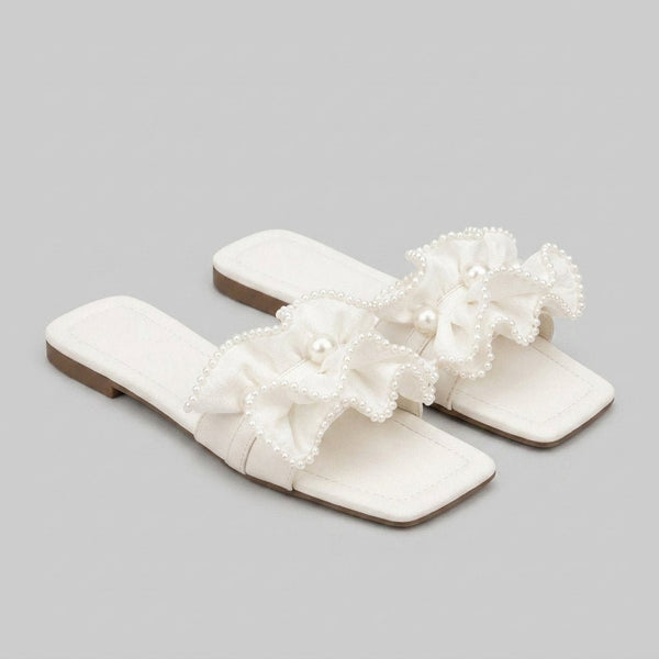 Vionnet pearl ruffle slides pair