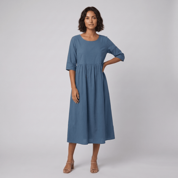 Ysoline flattering cotton dress blue - The store Vancouver