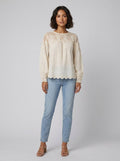 Zara cream broderie blouse front