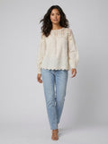 Zara | White Blouse 100% Cotton, Crochet Lace Yoke for Women