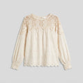 Zara | White Blouse 100% Cotton, Crochet Lace Yoke for Women
