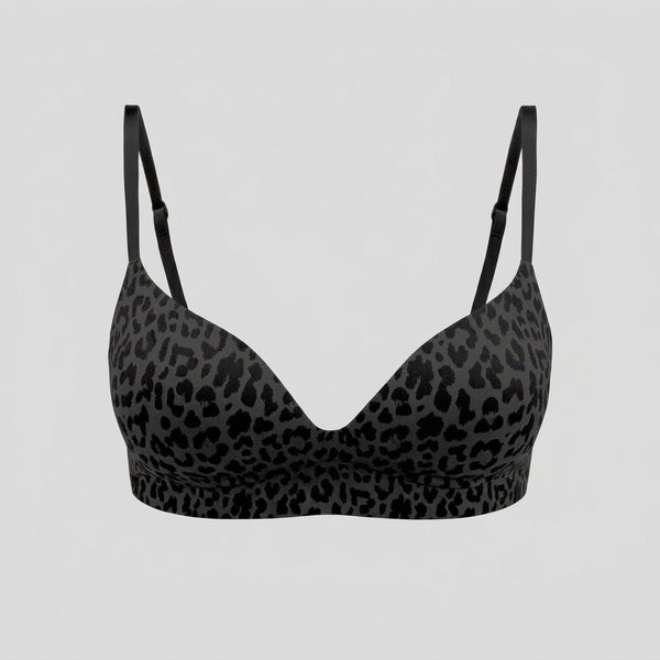 Zest black leopard wireless push up bra front flat lay